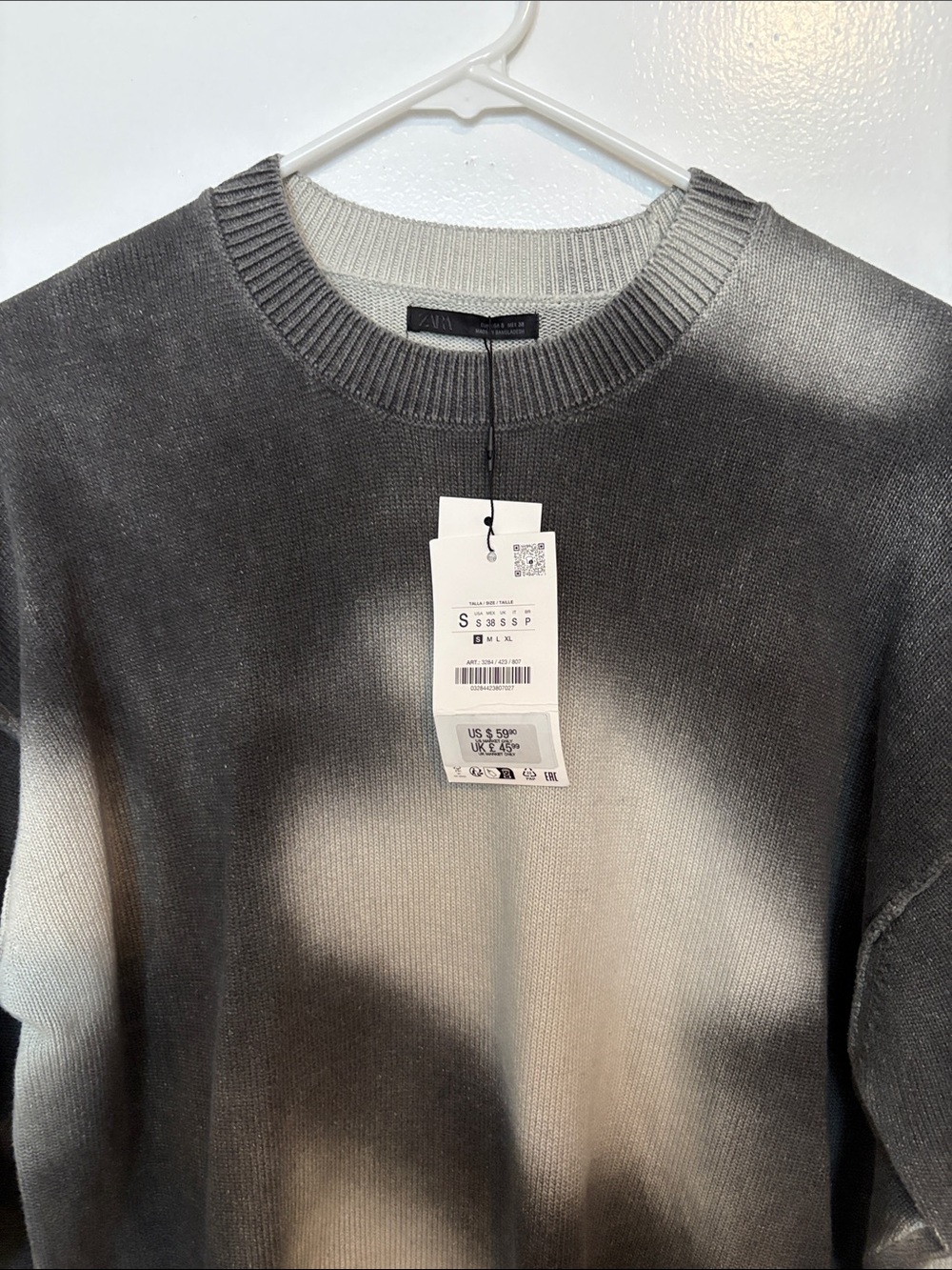 Zara Men's Crewneck Sweater in Charcoal and Cream Fade NWT S - Picture 2 of 4